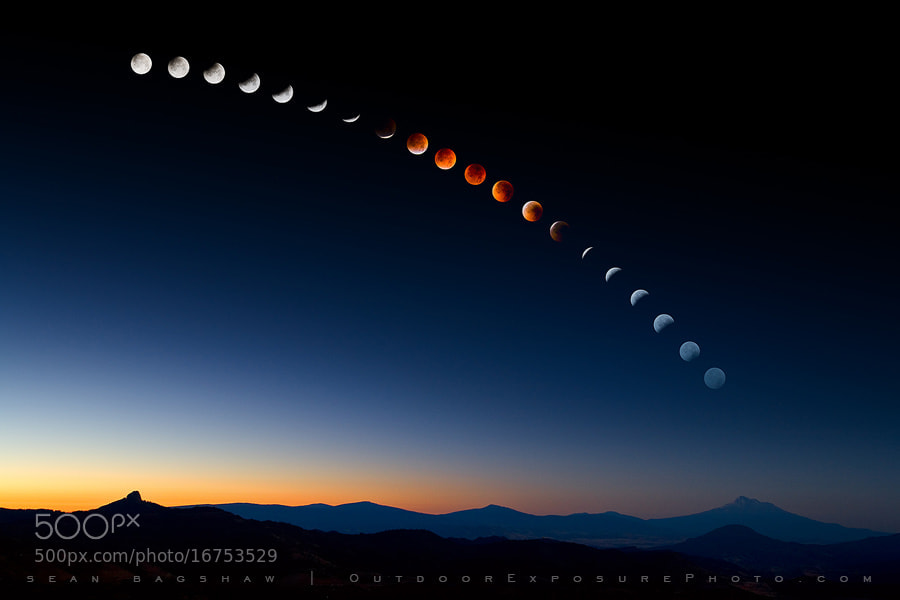 Photograph Lunar Eclipse Over Mt. Shasta by Sean Bagshaw on 500px