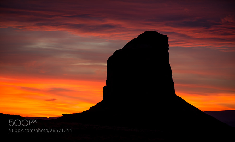 Mitchell Butte sunset in Monument Valley, Arizona. Nikon D3S, 1/15 @ f 4.
