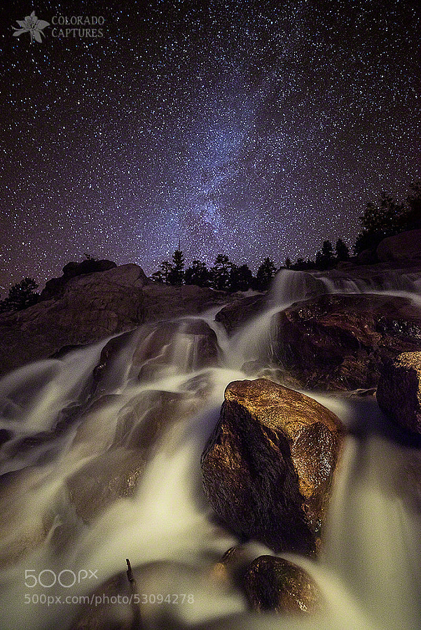 Photograph Starry Night Waterfalls In Rocky Mountain National Park by Mike Berenson - Colorado Captures on 500px