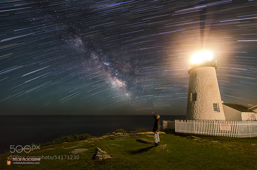 Photograph Milky Way and Star Trails at Pemaquid Point Light, Maine by Mike Taylor on 500px