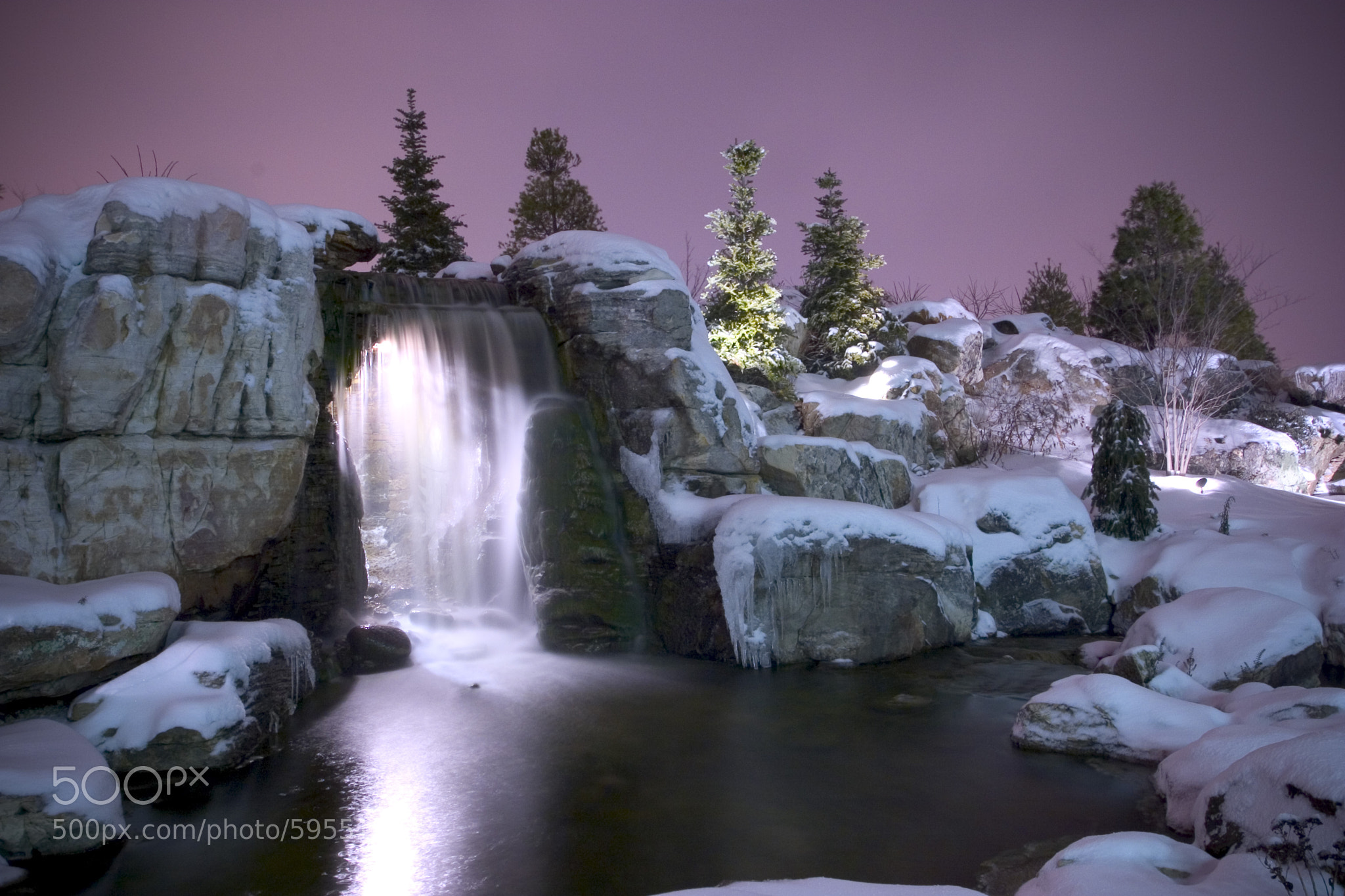Aqualand Nighttime Winter Waterfall