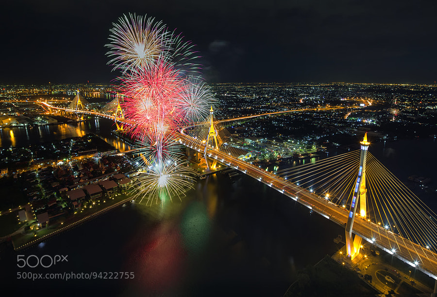 Photograph bhumibol bridge Firework II by Nattapong Pianchalengek on 500px